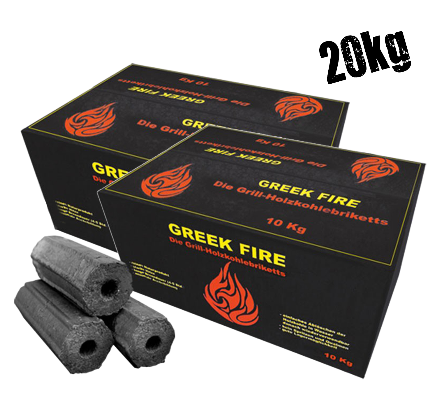 Greek-Fire-Briketts-20-kg.jpg Greek Fire Holzkohlebriketts 20kg - rauchfreie Profi Holzkohle – Bild 1